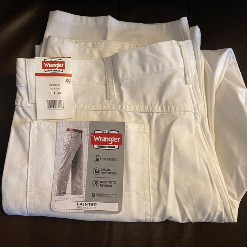 Men's Wrangler 38 X 30 Workwear Painter Pants White Relaxed Fit Jeans NWT - Picture 1 of 3